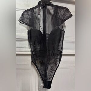 Victoria's Secret Sheer Black Lace Bodysuit
